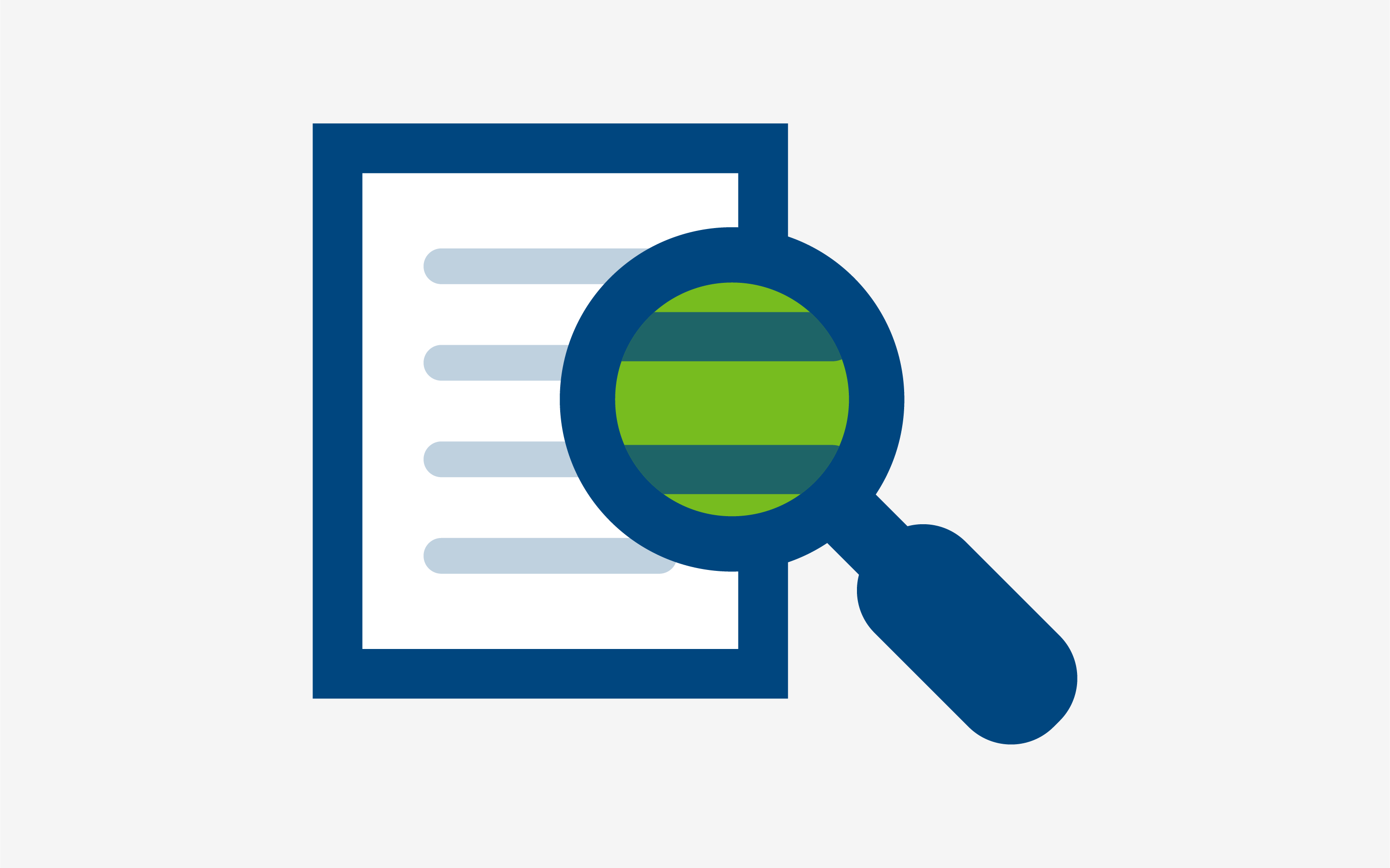 Document icon with a magnifying glass highlighting green-highlighted text lines on a white page